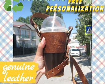 Custom Leather Starbucks  Coffee Cup Sleeve / cup holder FREE PERSONALIZATION , Reusable Leather Drink Carrier for Coffee/Boba/Tumbler