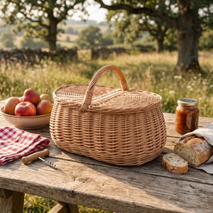 Woven picnic basket, 100% Natural Wicker picnic basket, Handmade Wicker Basket, Large Picnic Basket, Boho Mushroom Forage Basket