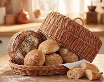 Cesta de pan de mimbre, cesta para servir pan, cesta de pan tejida, cesta de pan rústica, cesta para fermentar pan, almacenamiento de pan, bandeja de pan de cocina