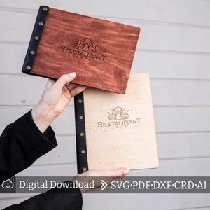 Support de menu svg, modèle de support de menu, support de menu découpé au laser, couverture de menu en bois découpée au laser, couverture de menu découpée au laser, couverture de menu svg
