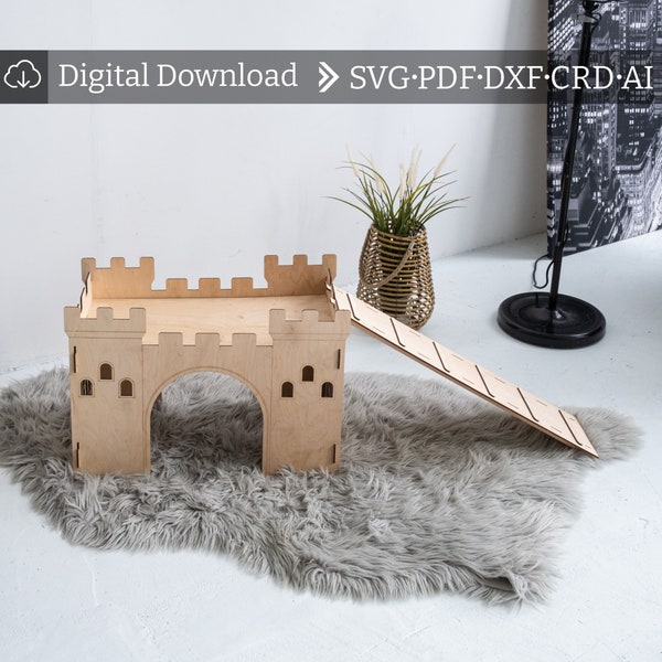 Château de lapin svg, modèle de château de lapin, svg de château en bois, pdf de château en bois, modèle de château en bois, svg de château découpé au laser, pdf de château découpé au laser