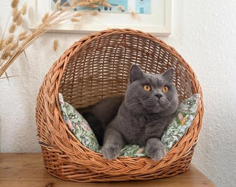 Cuccia per gatti in vimini, cesta per gatti, casetta per gatti intrecciata, comoda cesta per gatti, cesta per dormire per gatti, cuccia per animali domestici in vimini, comodi mobili per gatti, mobili per animali domestici