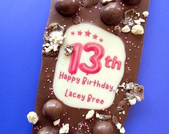 Personalised 13th Birthday Chocolate Gift For Teenager Personalised Chocolate Block Present For Boy Birthday Special Age Chocolate Slab Girl