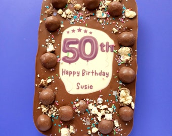 50th Birthday Personalised Chocolate Gift For Wife Personalised Chocolate Block Present For Friend Birthday Special Age Chocolate Slab