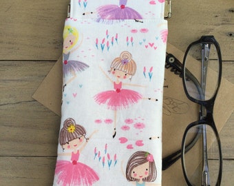 The cutest cotton fabric with ballerinas in tutus padded glasses sunglasses case lined in your choice flex frame // perfect gift