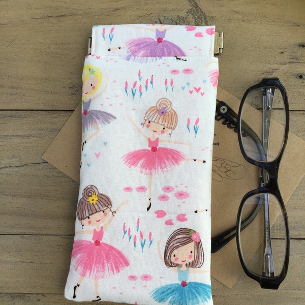 The cutest cotton fabric with ballerinas in tutus padded glasses sunglasses case lined in your choice flex frame // perfect gift