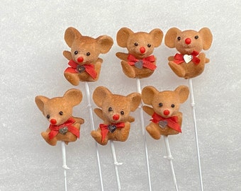 Flocked Miniature Mouse Picks With Heart, Set of 12