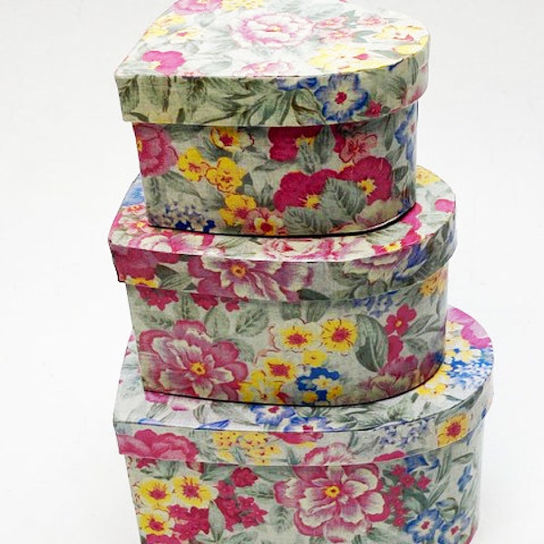 Paper Mache Heart Boxes, set of 3