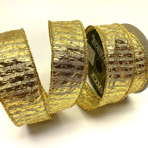 Gold Wired Lame Ribbon with two-tone Stripes. 10yds x 1-1/2”-Set of 2 Rolls