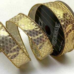 Gold Wired Ribbon with Cross Check Pattern 10 yds x 1”- Set of 2 Rolls