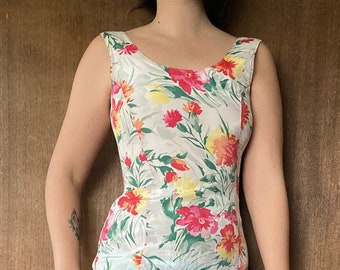 Silk Floral 80's Form Fitting Mini Dress Vintage Silk Dress Floral Silk Dress Mini Dress 80's Vintage Women's Vintage Size Small Silk Dress