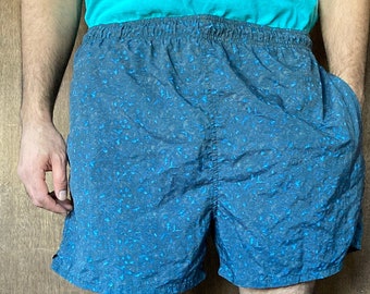 Blue on Blue Abstract Patterned 90's Vintage Swimtrunks // M-L