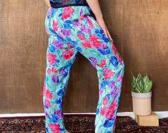 Jewel Tone Floral Lounge Pants w Sheer Striping//M