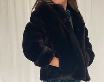Ultra Soft Vintage Faux Fur Dark Brown Coat Teddy Bear Faux Fur Coat Lined Warm Thick Coat // S