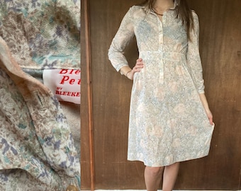 Semi Sheer Muted Tones 70's Floral Pattern Dress//S-M