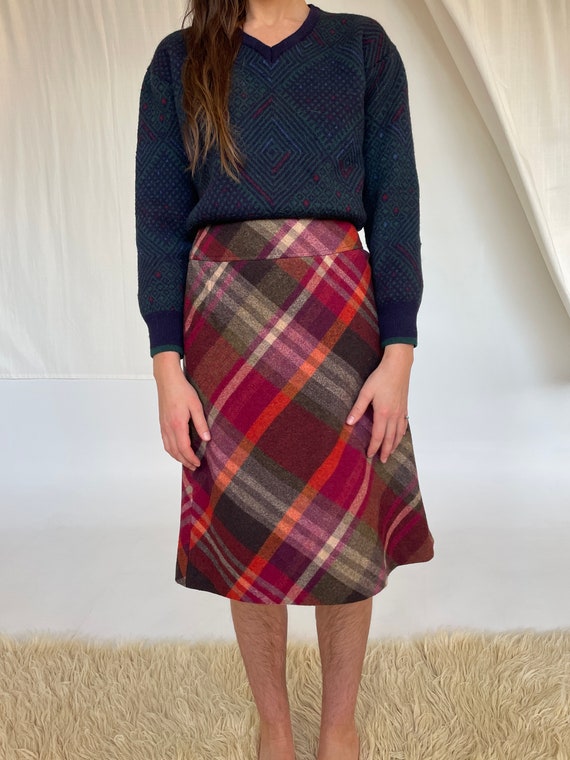 Vintage Plaid Wool Long Skirt Midi Skirt Winter S… - image 2