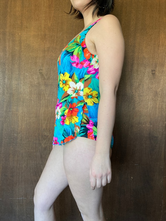 90's Jantzen Tropical One Piece Swimsuit w Small … - image 2