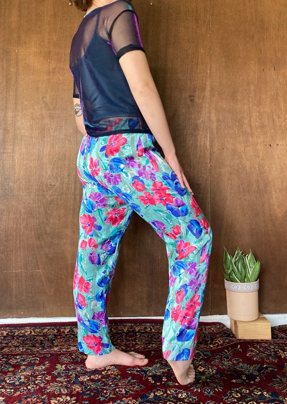 Jewel Tone Floral Lounge Pants w Sheer Striping//M