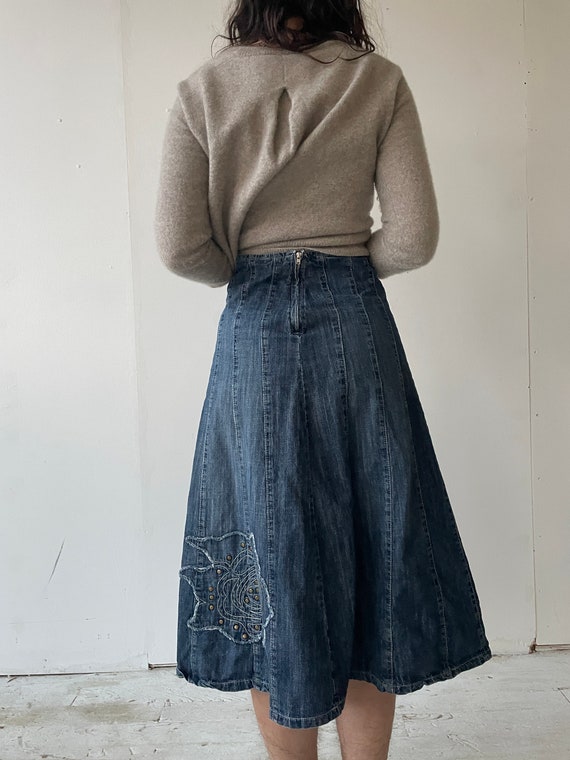 Denim Midi Skirt Vintage Y2K Late 90's Studded Fl… - image 4