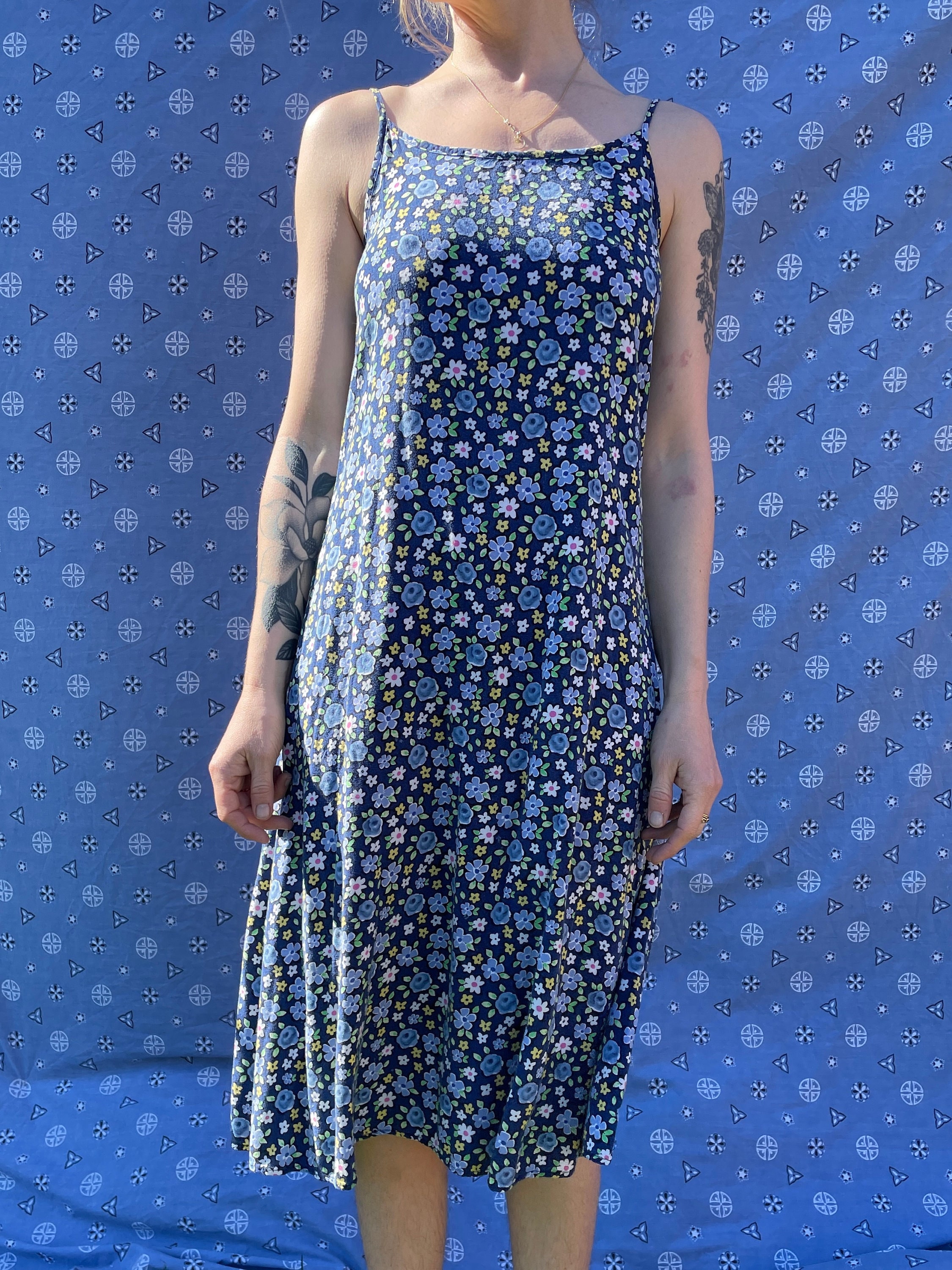 90s floral spaghetti strap dress Vintage 90s Purple and Blue Floral Print Mini Dress – Total Recall Vintage main image 1