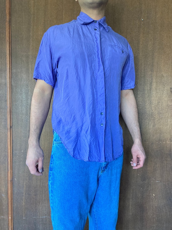 90's Lavender Silk Short Sleeve Button Up Shirt//M