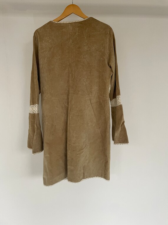Y2K Suede Leather Coat / Cardigan w Tie Front and… - image 4