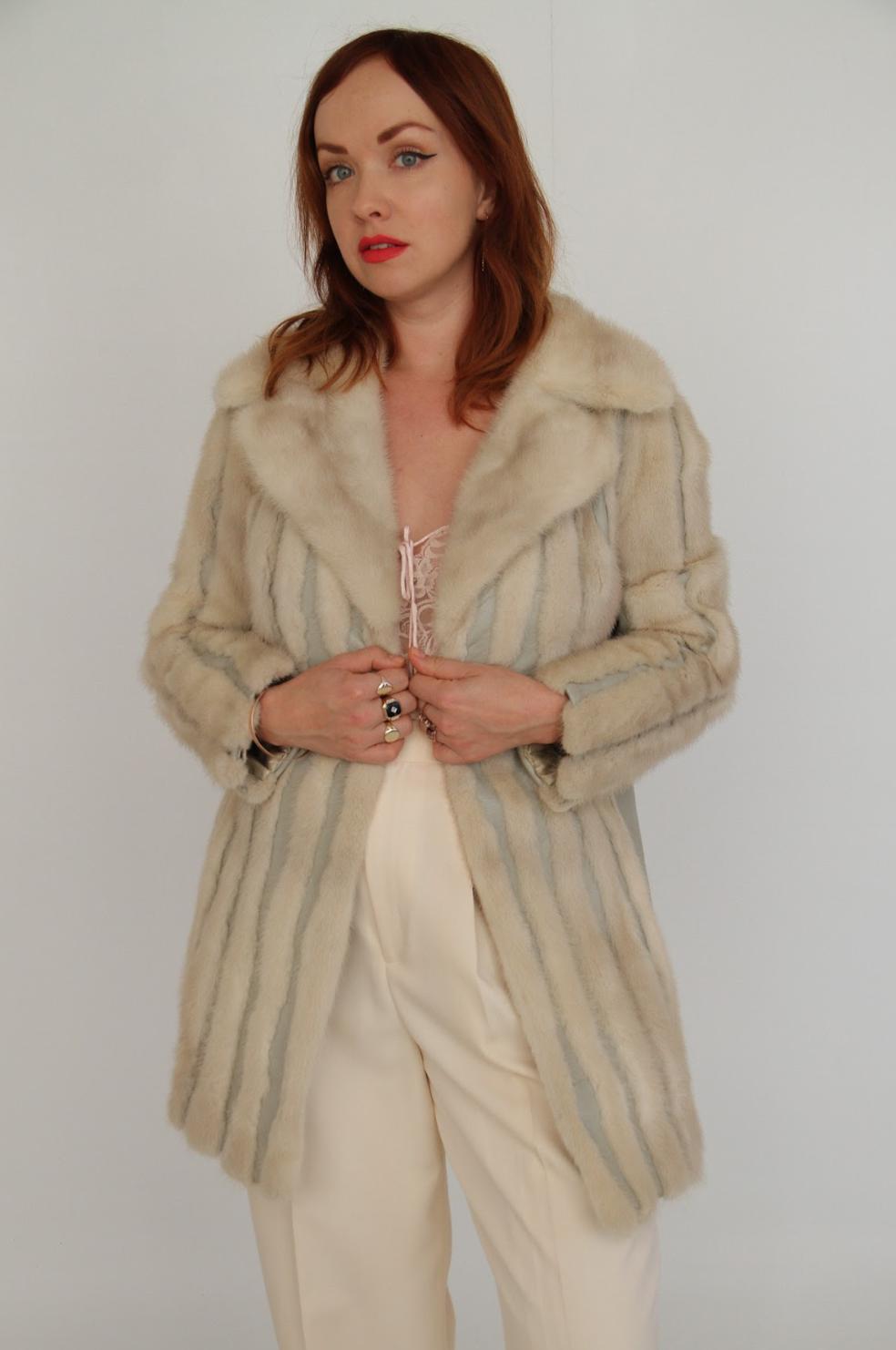 Mink and Leather White Mink W Gray Leather Vintage 60’s Coat Size Small Size Medium Authentic Fur Rare Vintage 50’s 60’s Fur Coat