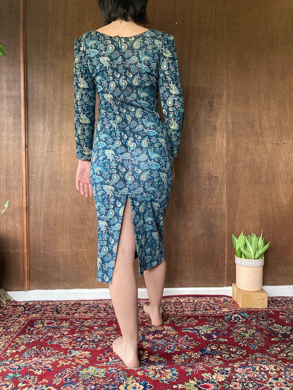 70's Blue Green Paisley Scoop Neck Dress//S - image 4