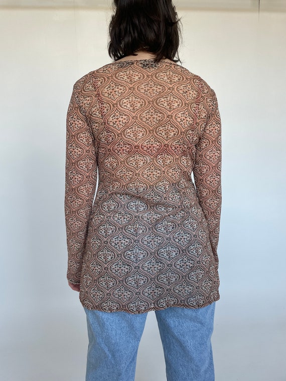 Y2K Rose Print Sheer Pullover Vintage Top// S-M - image 5