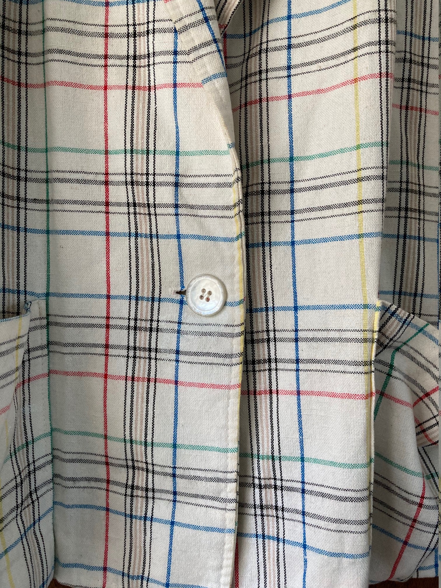 White w Colorful Plaid Vintage Cotton Single Button Blazer | Etsy