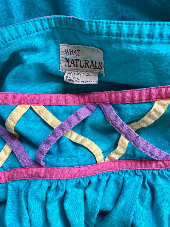 80's Turquoise Pink + Yellow Cotton  Babydoll Sty… - image 8