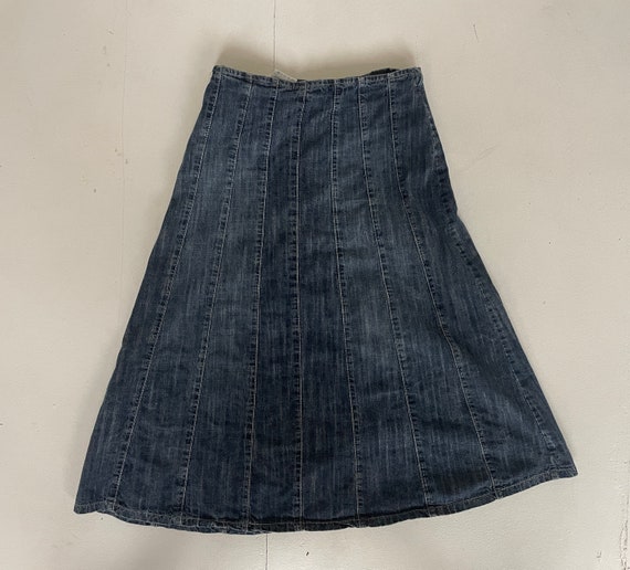 Denim Midi Skirt Vintage Y2K Late 90's Studded Fl… - image 7