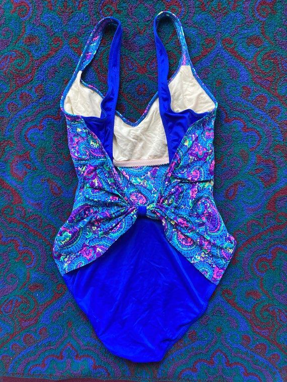 90's Funky Puple Pink + Blue Paisley One Piece Sw… - image 5