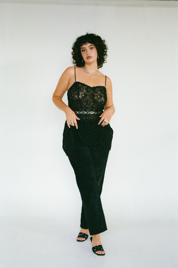 Sheer Black Lace Slip Dress Vintage Stretchy 90's Y2K Lacy Black