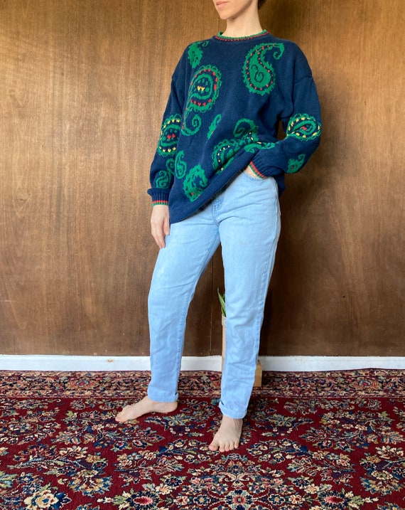 Oversized Mock Neck Blue & Green Paisley Print Coz