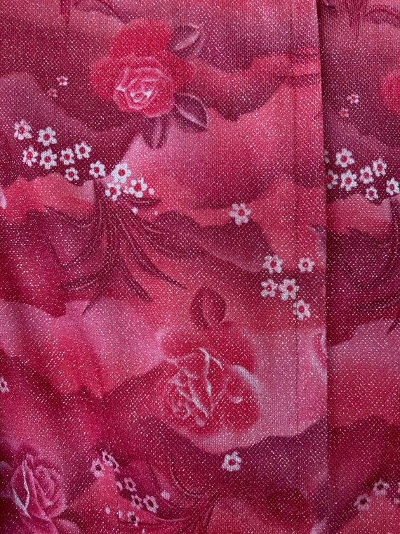 60's Metalic Rose Print Vintage Long Sleeve Mini … - image 5
