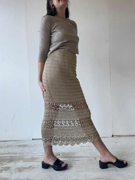 90's Beige Crochet Maxi Skirt Long Crochet Vintage