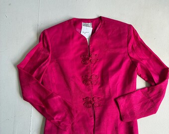 Vintage Hot Pink Silk Blazer Colarless Silk Blazer 80’s Vintage 90’s Vintage Blazer Womens Vintage Size Small