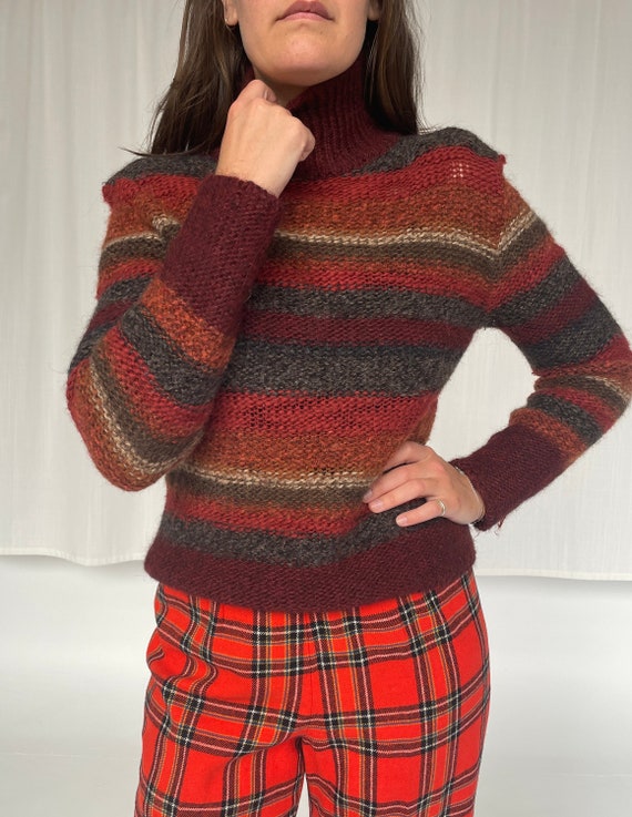 90's Striped Warm Color Alpaca Wool Blend Sweater 