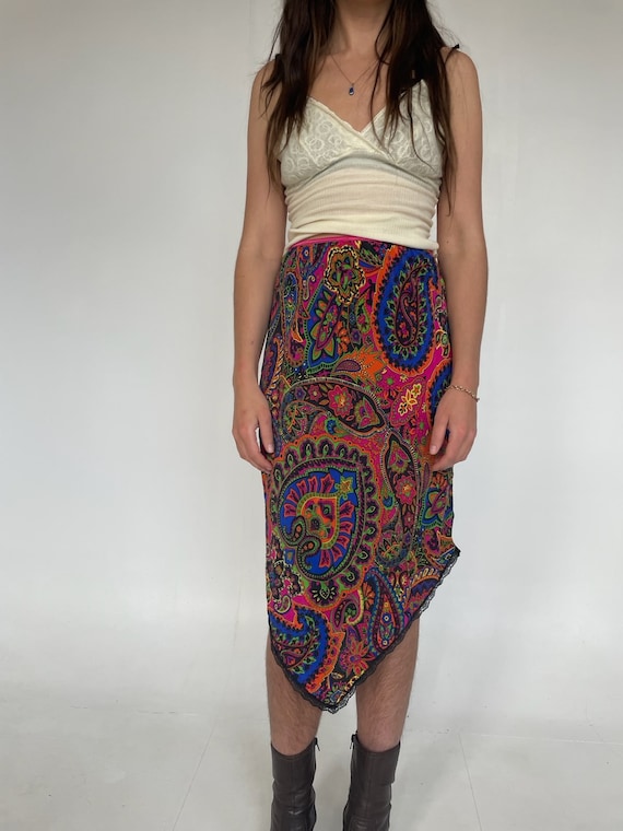 Vintage Bright Silk Slip Skirt 90's Vintage Y2K Vi