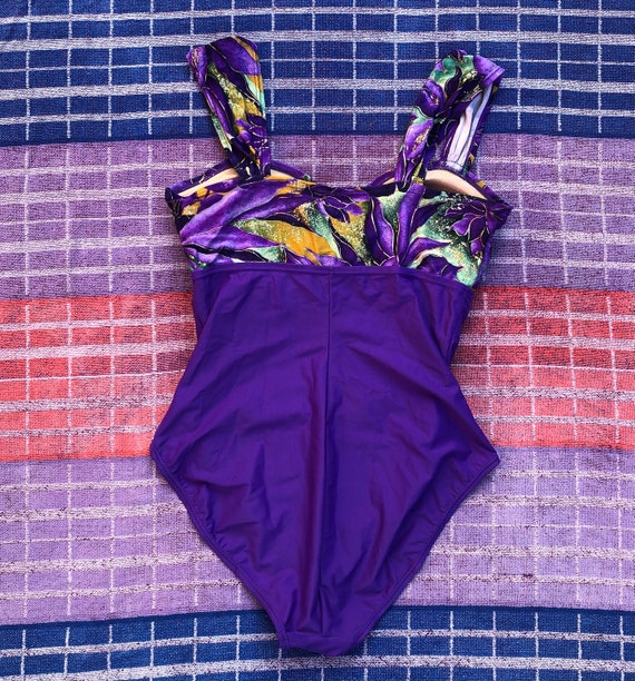 80's Purple & Gold One Piece Swimsuit Vintage Swi… - image 2