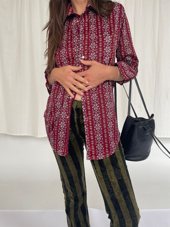 70's Patterned Button Down Dagger Collar Vintage … - image 5