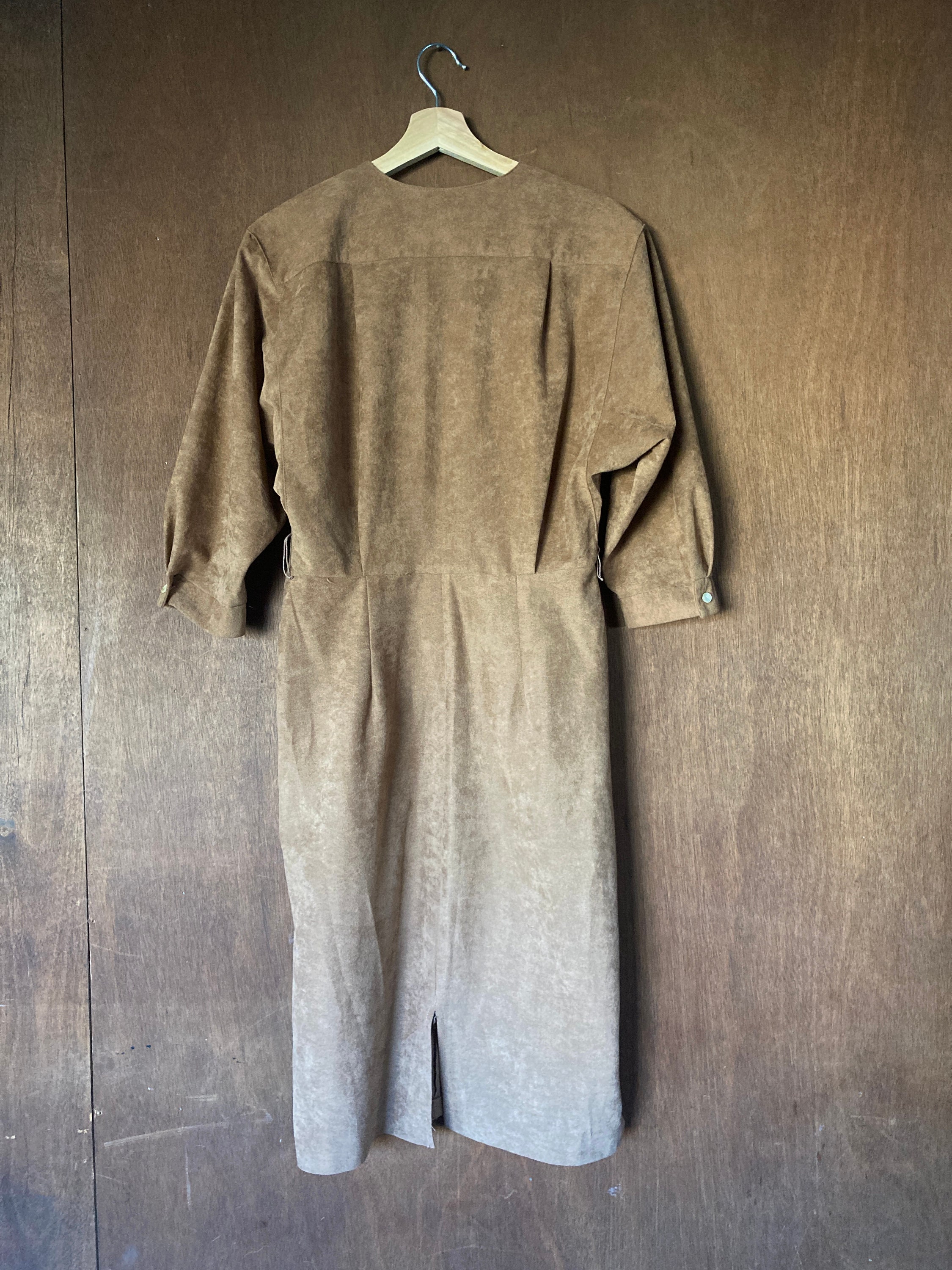 Faux Suede 70's Scoop Neck Brown Work Dress W Elastic Etsy