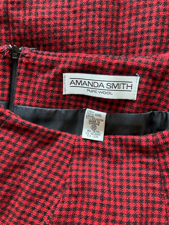 80's Vintage Red + Black Checkered Wool Mini Skir… - image 6