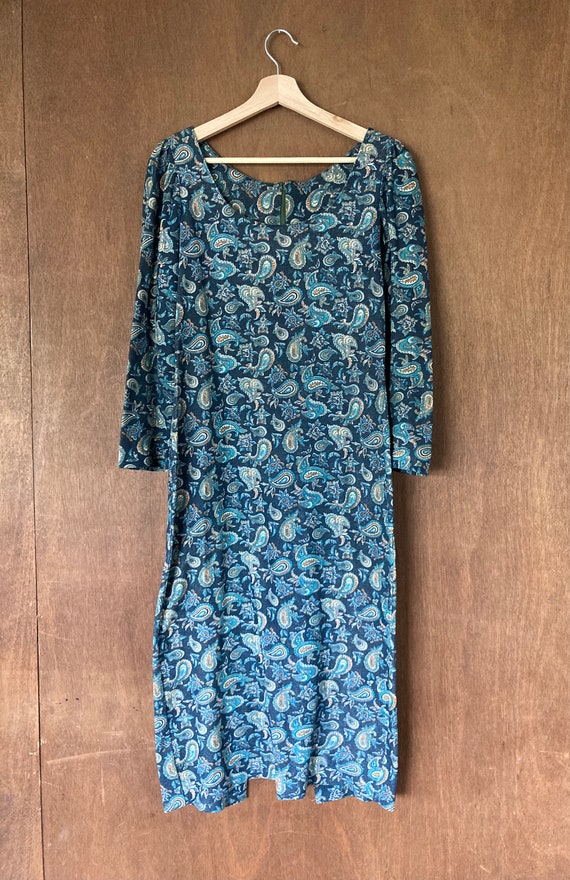 70's Blue Green Paisley Scoop Neck Dress//S - image 5