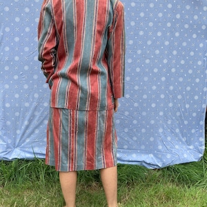 Two Piece Raw Silk Vertical Stripe 70's Vintage Suit, Skirt and Blazer // XS-S image 6