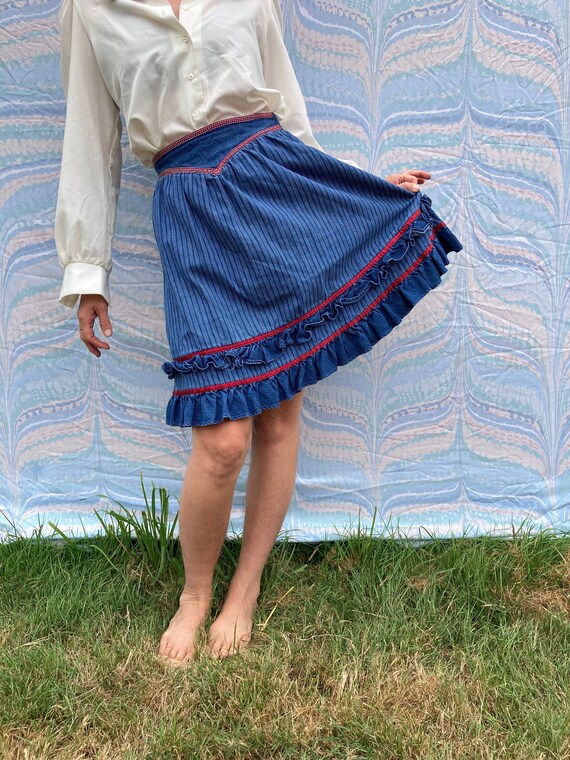 High waisted ruffle denim skirt cheap
