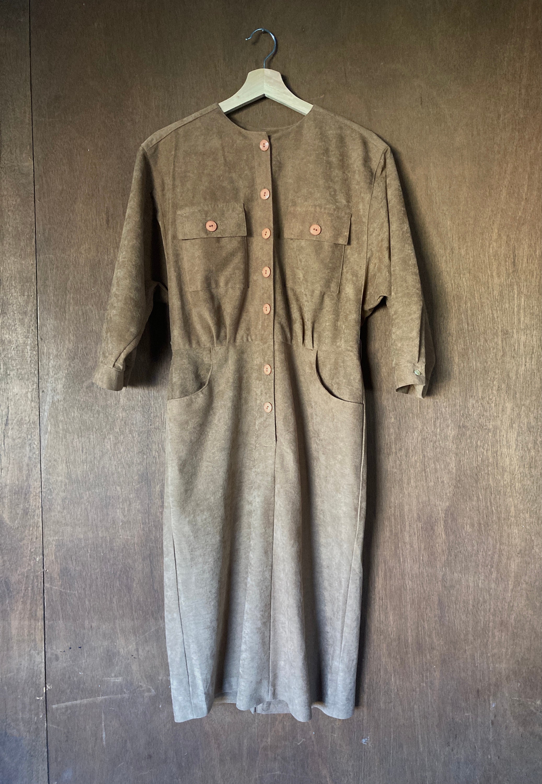 Faux Suede 70's Scoop Neck Brown Work Dress W Elastic Etsy