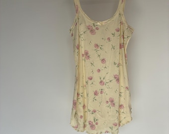90’s Cotton Floral Slip Dress Womens 90s Vintage Floral Yellow and Pink Scallop Edge Mini Dress Size XL 1X Plus Size