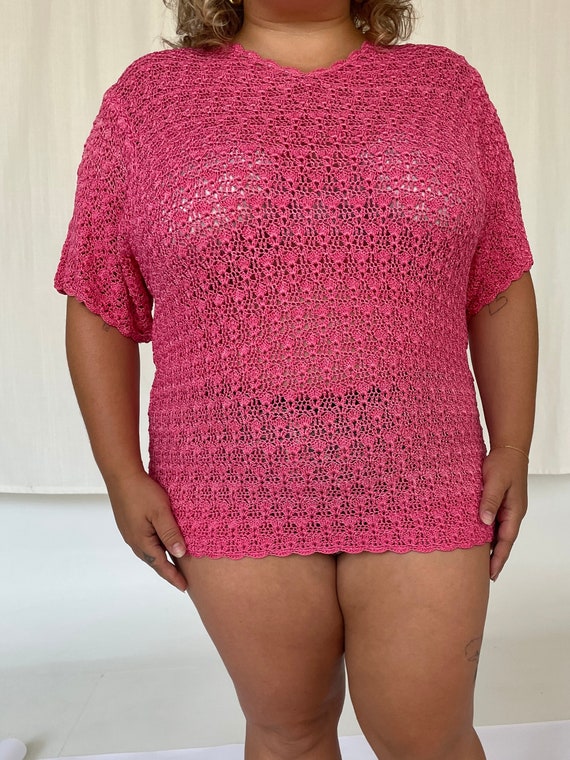 Hot Pink Crochet Vintage Plus Size Top 90's Plus … - image 2